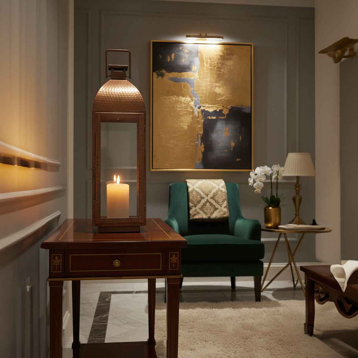 Ravi Large Lantern with Copper Finish