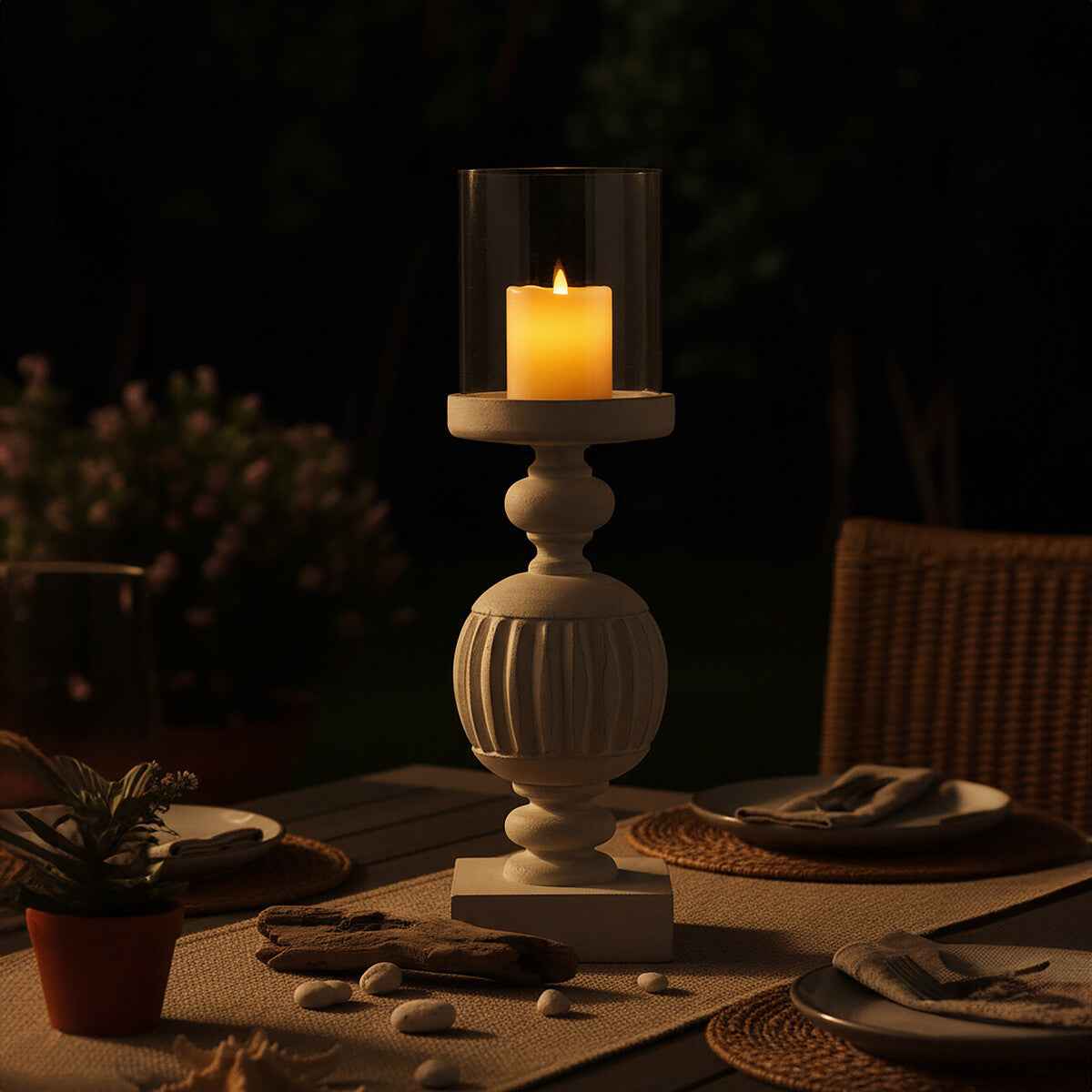 Mango Wood Carved Candle Holder