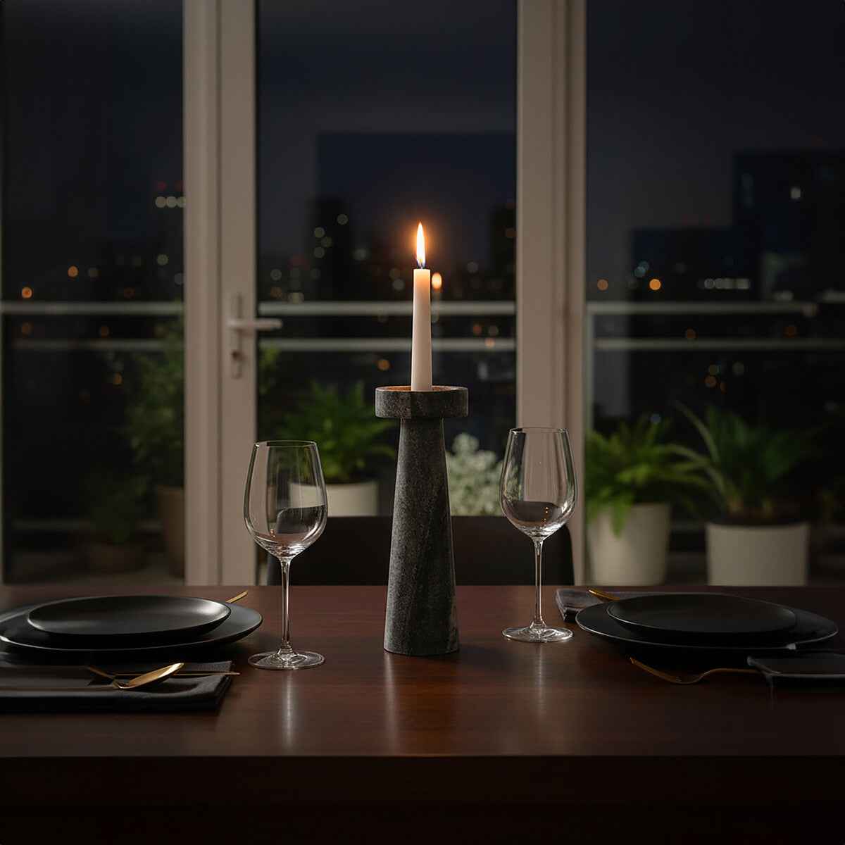 Kira Large Grey Marble Candle Holder