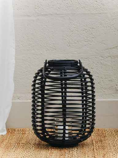 Mataram Small Black Natural Rattan Lantern