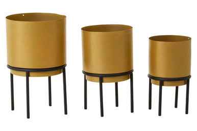 Avento Set Of Three Gold Finish Planters