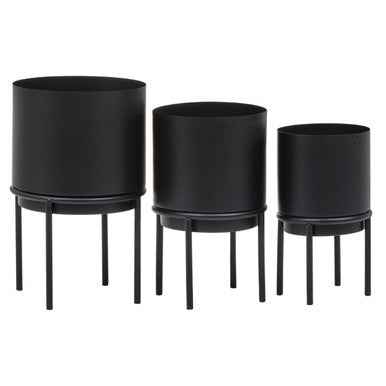 Avento Set Of Three Black Finish Planters