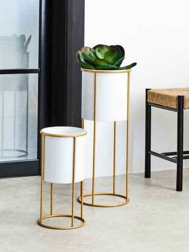 Trosa Large White And Gold Floor Standing Planter
