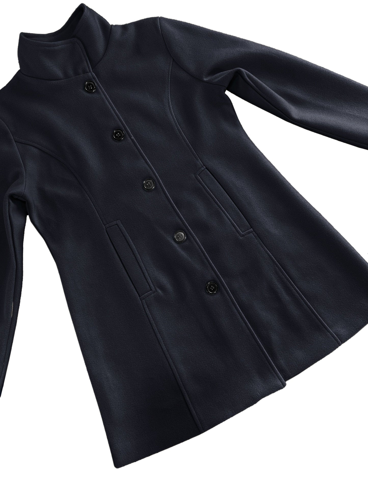 Women's Casual Tweed Coat - Solid Color Mid-Length H-Silhouette Button Front Long Sleeve