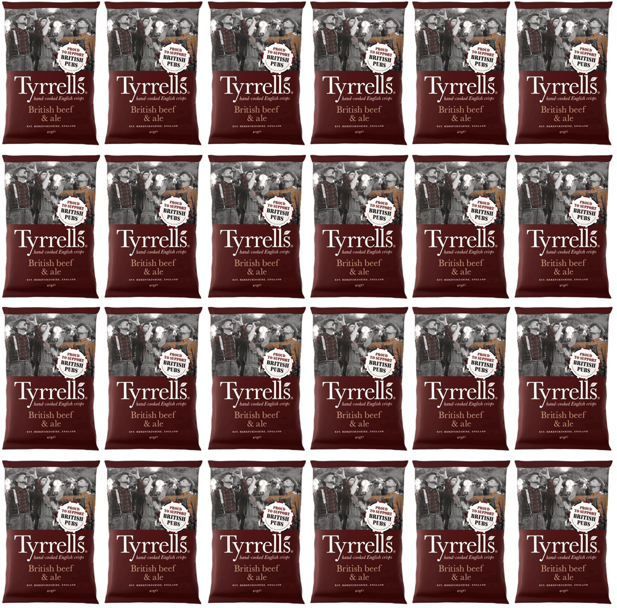 24 x Tyrrells British Beef & Ale Potato Crisps - 40g