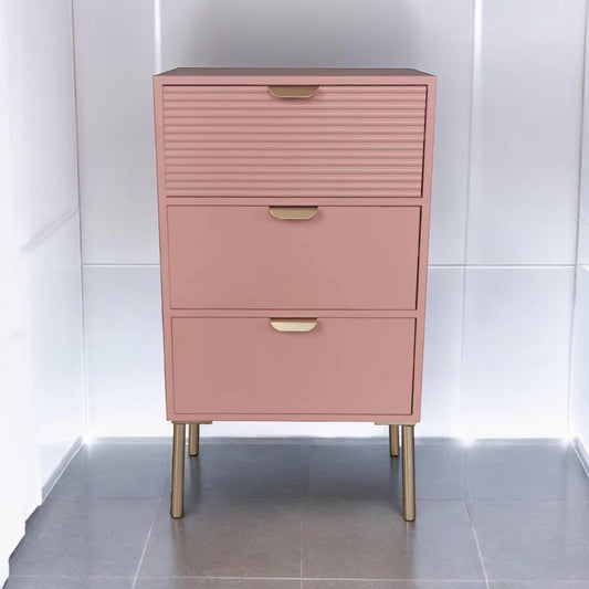 75CM PINK WOODEN 3 DRAWER CHEST OF DRAWER