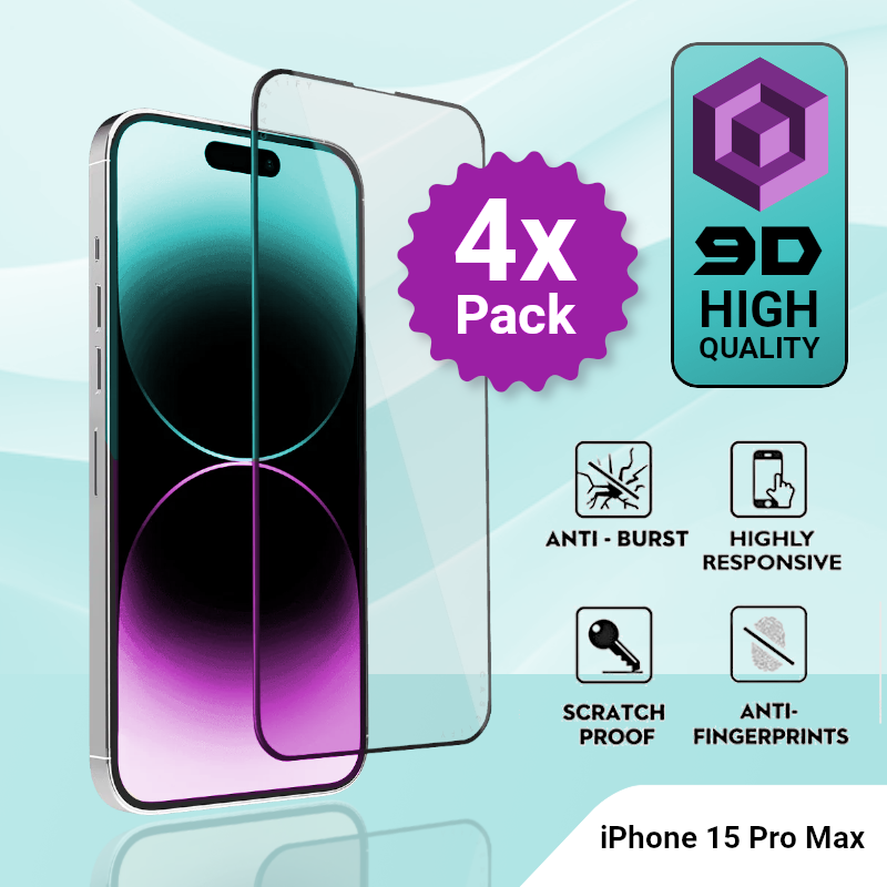 4 Pack iPhone 15 Pro Max Tempered Glass Screen Protector