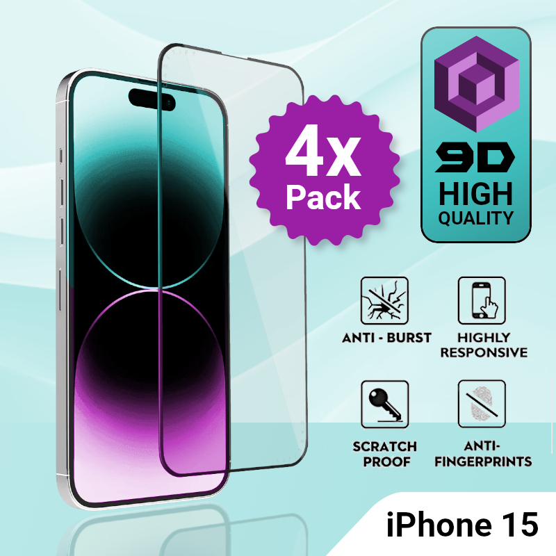 4 Pack iPhone 15 Tempered Glass Screen Protector