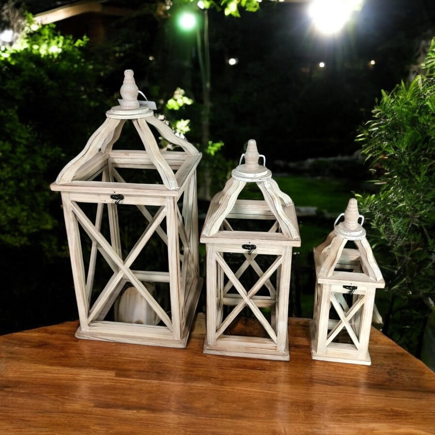 59/36/25CM SET 3 WOODEN LANTERNS