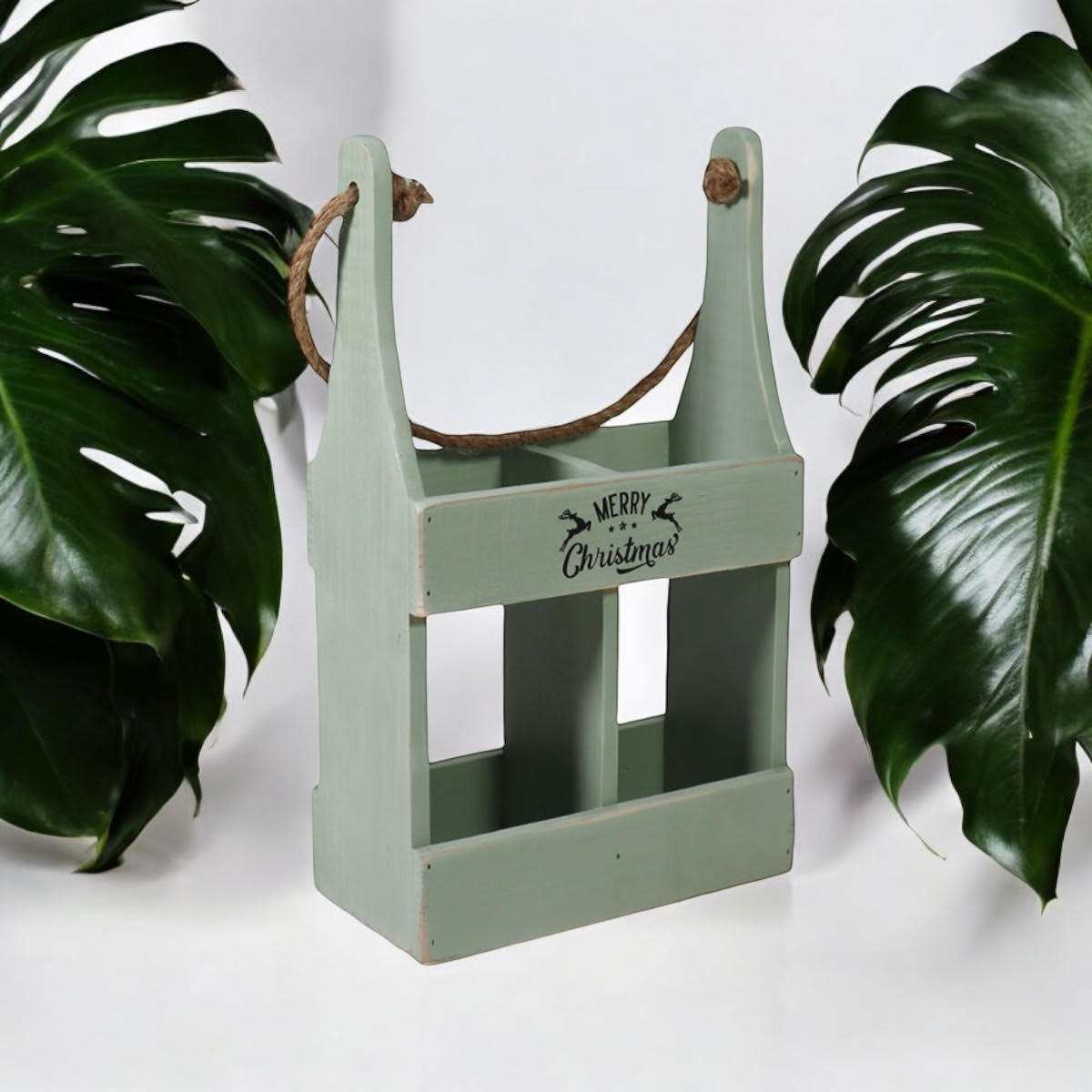 39CM RUSTIC GREEN 2 BOTTLE WINE HOLDER