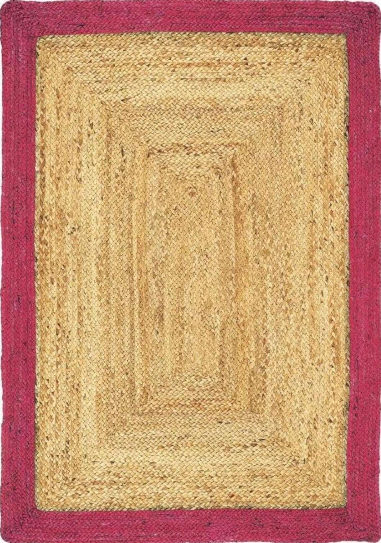 Bordered Raspberry Jute Rug