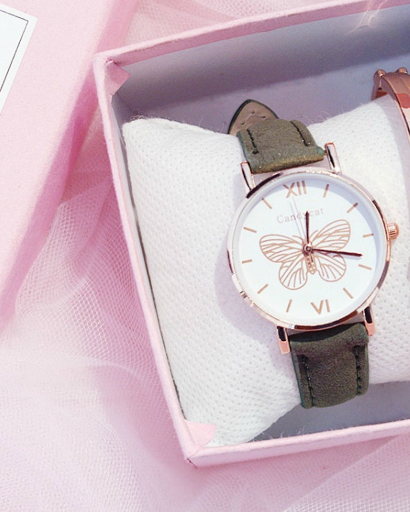 Ladies Fashion Trend Wild Butterfly Dial Belt Quartz Watch