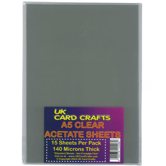 15 x A5 Clear Acetate Sheets – 140 Micron Transparent Film for Crafts, OHP & Displays