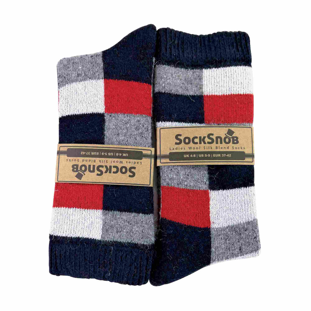 Sock Snob Ladies Merino Wool Silk Blend Checked Socks