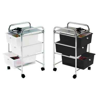 Tube Frame 3 White Plastic Drawers Trolley