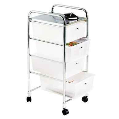 Tube Frame 4 White Plastic Drawers Trolley
