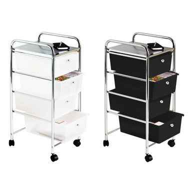 Tube Frame 4 White Plastic Drawers Trolley