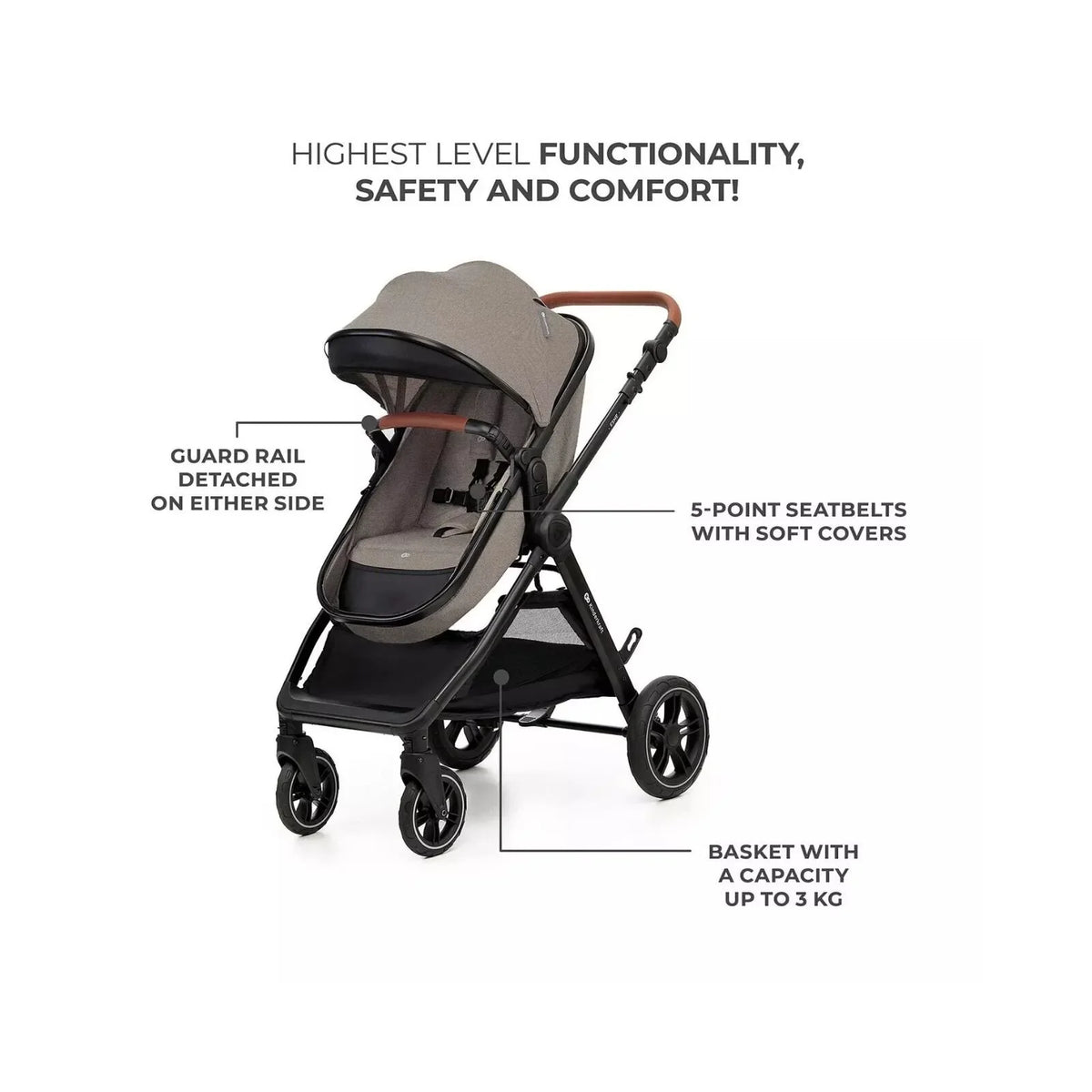 Kinderkraft Esme Pro 3-in-1 Travel System with Mink Pro Car Seat - Sand Beige