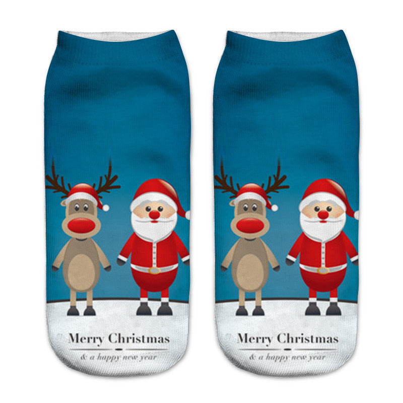 New 3D Printed Christmas Pattern Women's Boat Socks