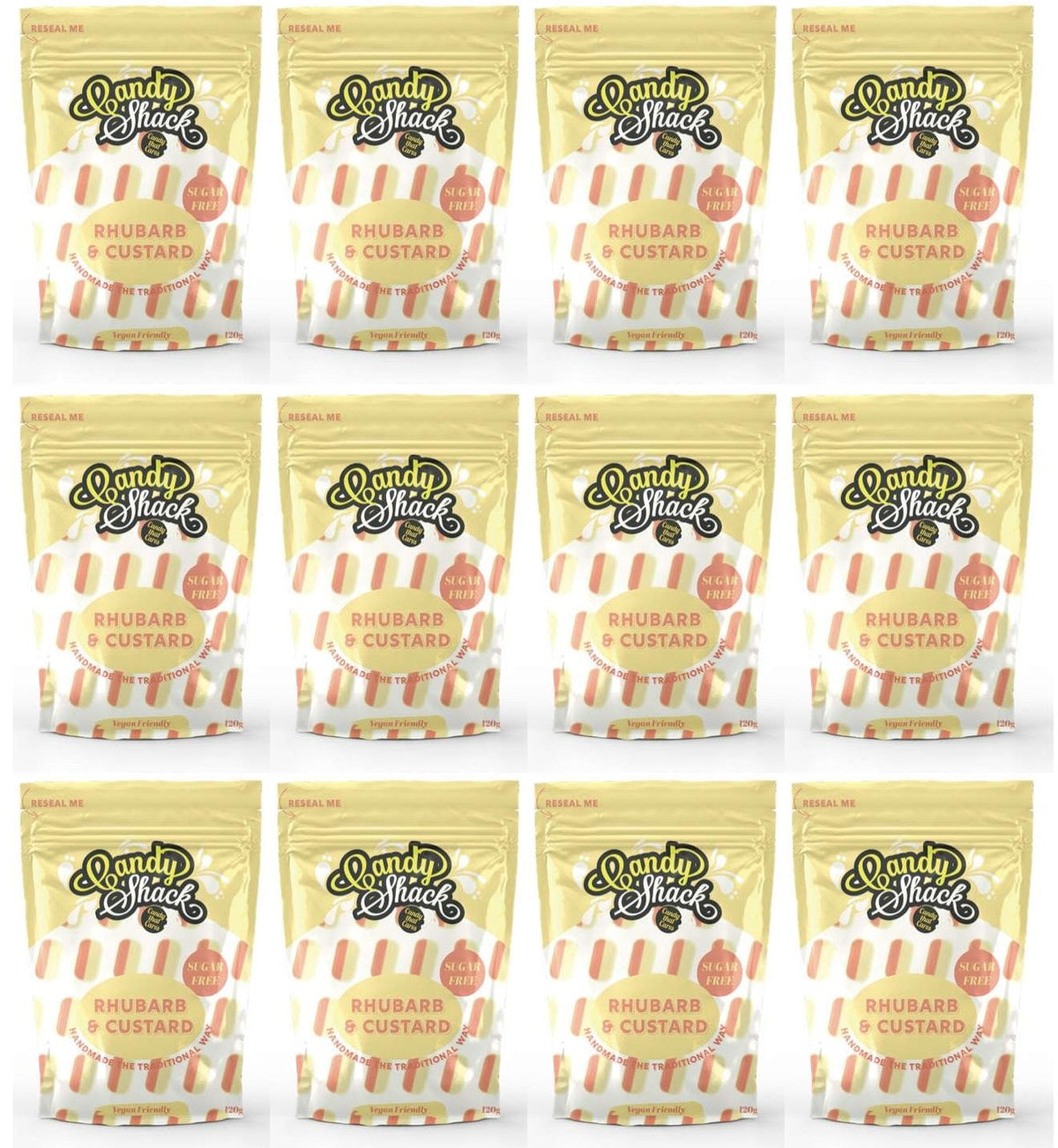 12 x Candyshack Sugar Free Rhubarb & Custard - 120g