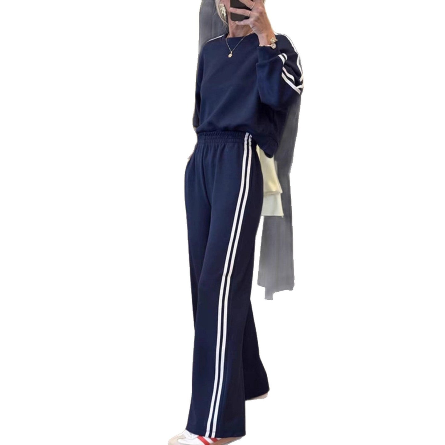 All-match Side Striped Casual Suit Pocket Two-piece Set