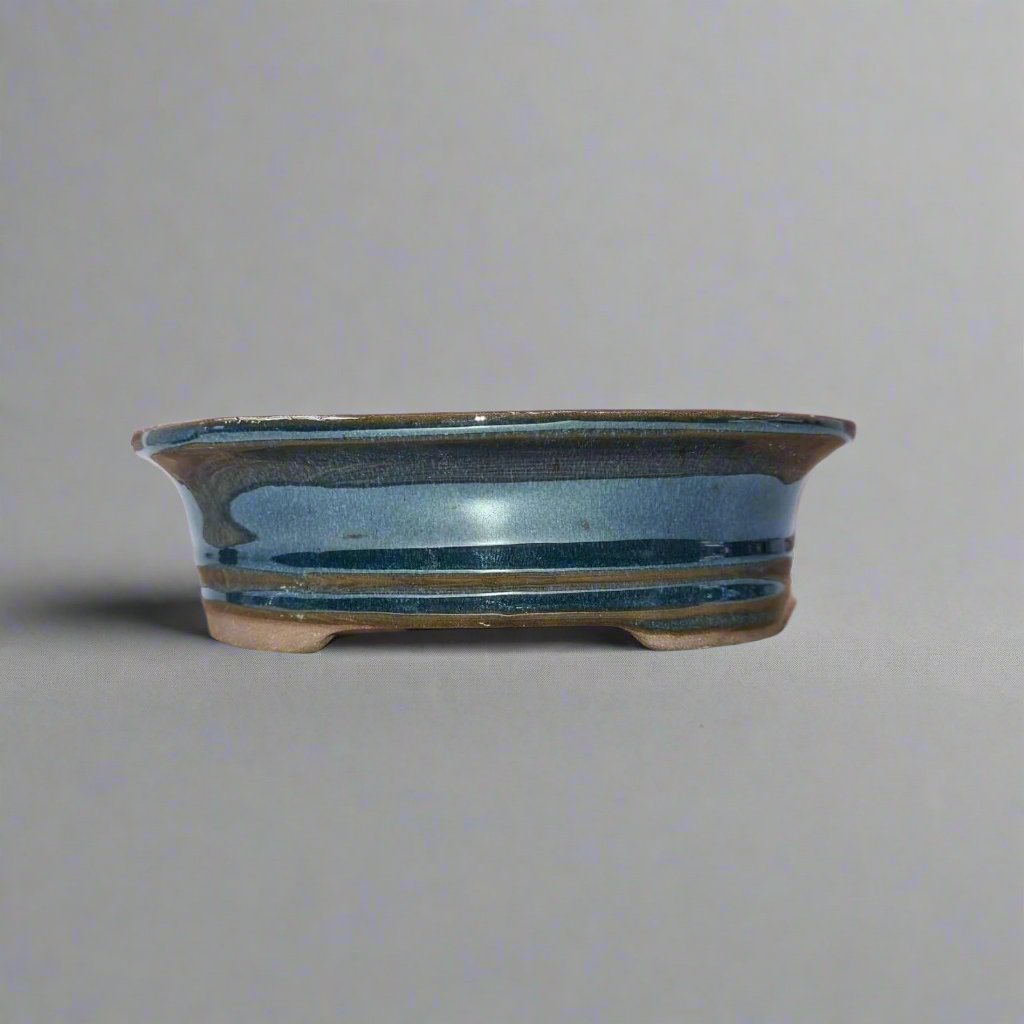 16cm Glazed Bonsai Pot | Oval | 16cm x 12cm x 4cm | Blue