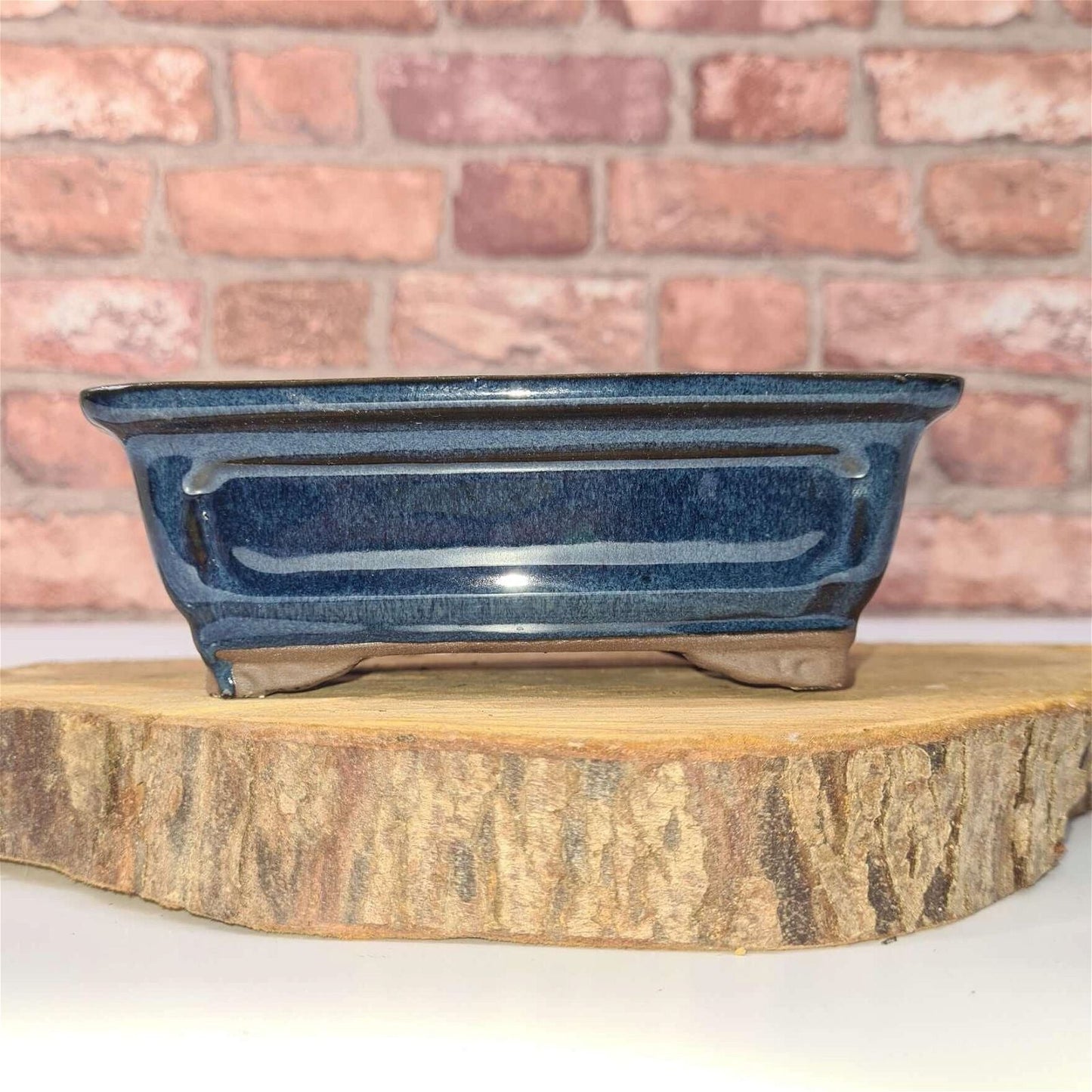 16cm Glazed Bonsai Pot | Rectangle | 16cm x 13cm x 6cm | Blue