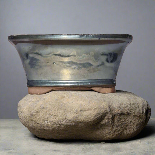 16cm Glazed Bonsai Pot | Rectangle | 16cm x 13cm x 6cm | Silver