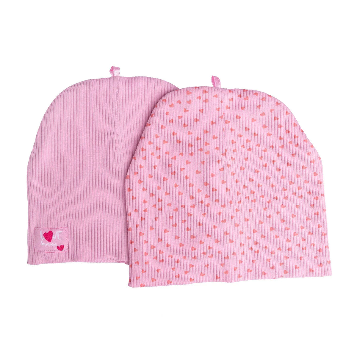 Little Plane 2 Pack Heart Pattern Knitted Baby Beanies (12 Months to 3 Years)