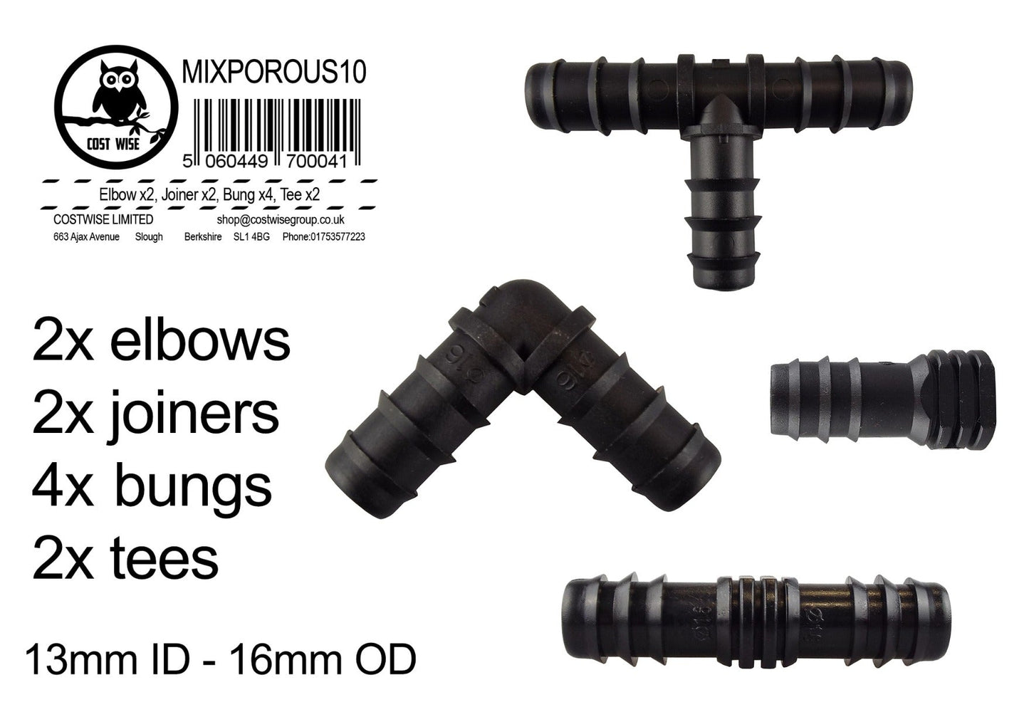 Mix 1/2in Barb Connectors POROUS10 Drip Irrigation Fitting Garden Irrigation Kit