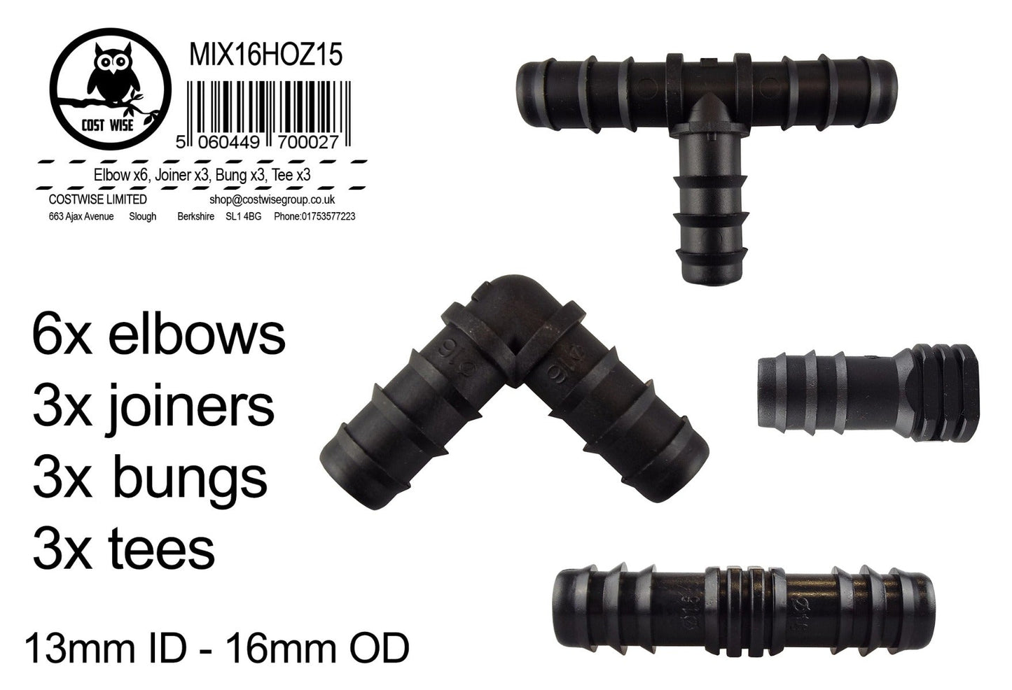 Mix 1/2in Barb Connectors HOZ15 Drip Irrigation Fitting Pipe and Water Fitting