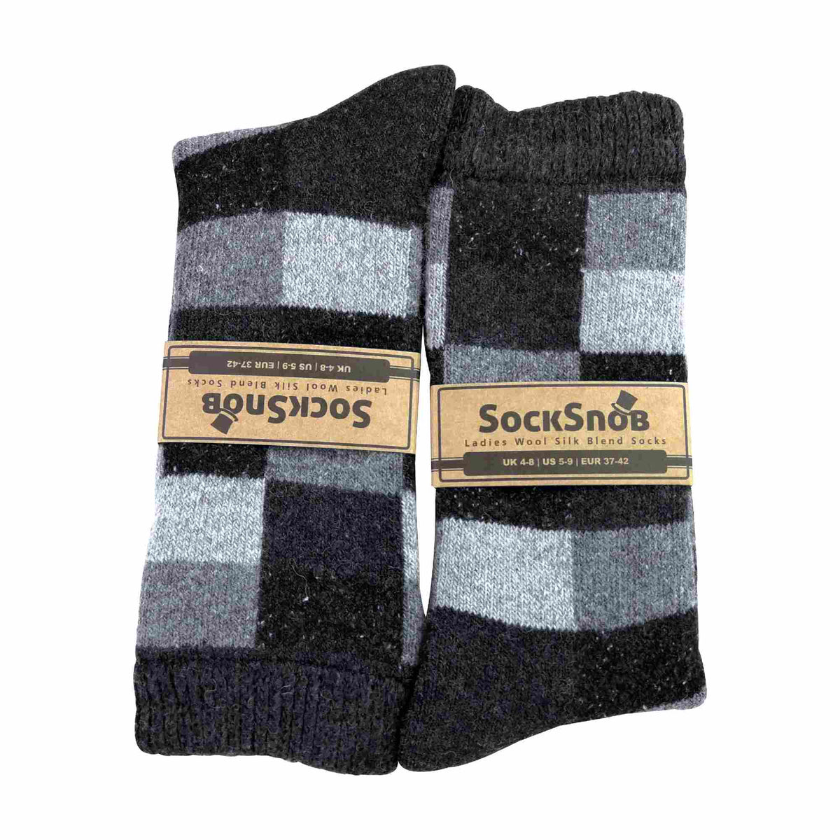 Sock Snob Ladies Merino Wool Silk Blend Checked Socks