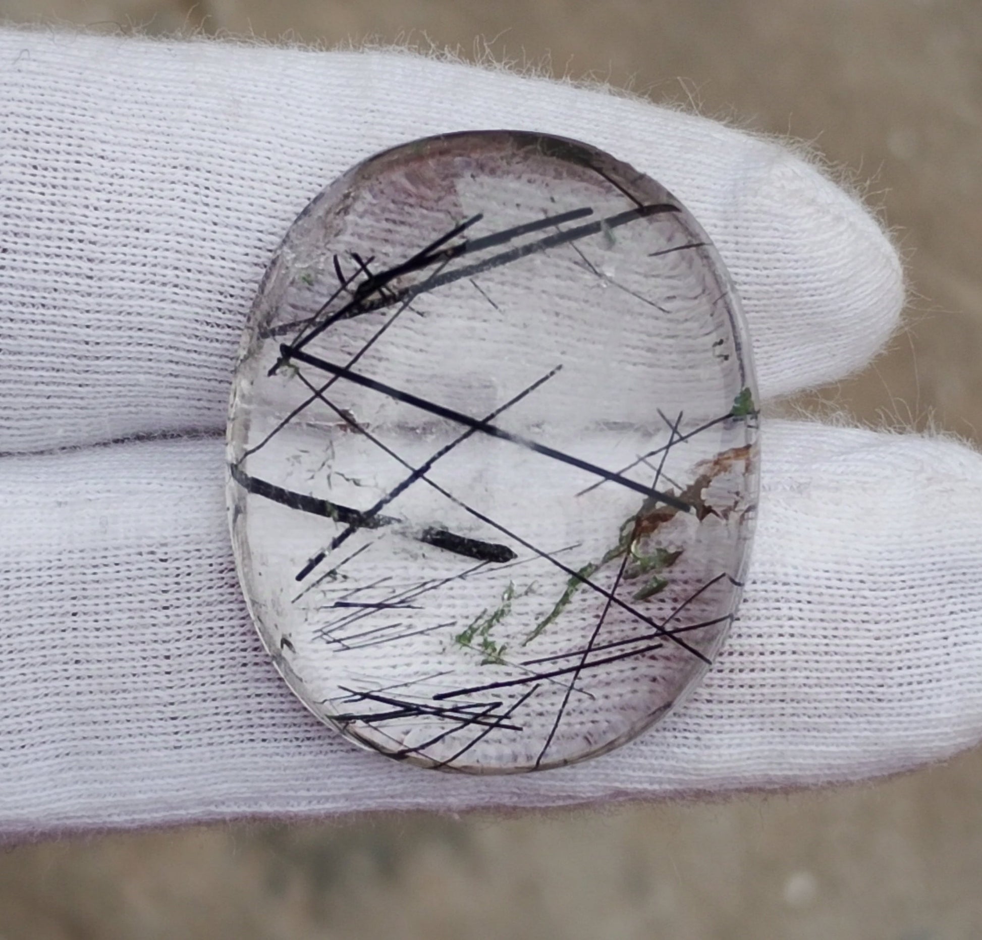 48ct Black Tourmalated Quartz -Cabochon Black Rutile Quartz - Rutilated Quartz