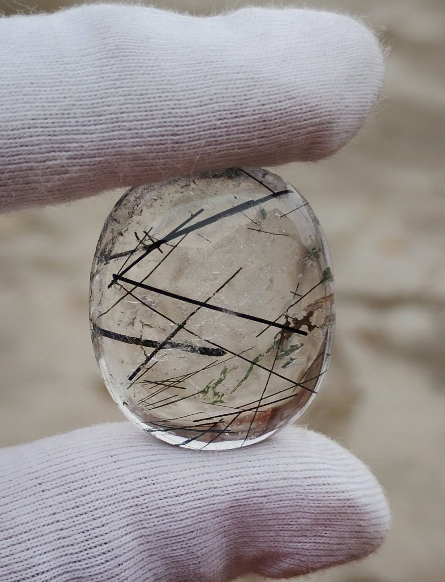 48ct Black Tourmalated Quartz -Cabochon Black Rutile Quartz - Rutilated Quartz