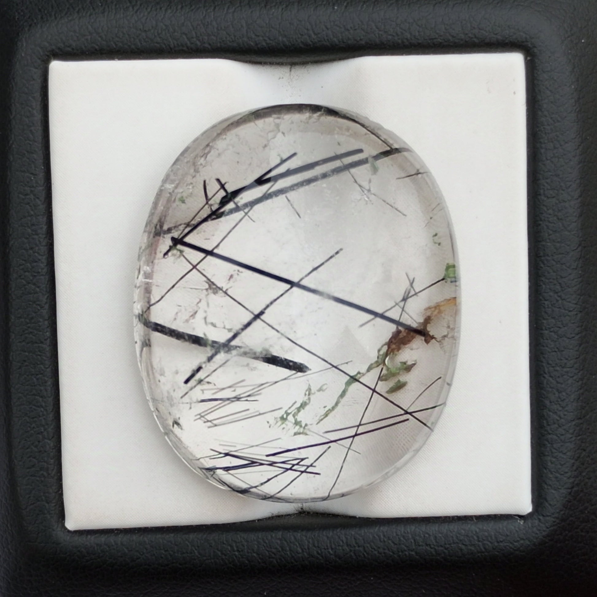 48ct Black Tourmalated Quartz -Cabochon Black Rutile Quartz - Rutilated Quartz