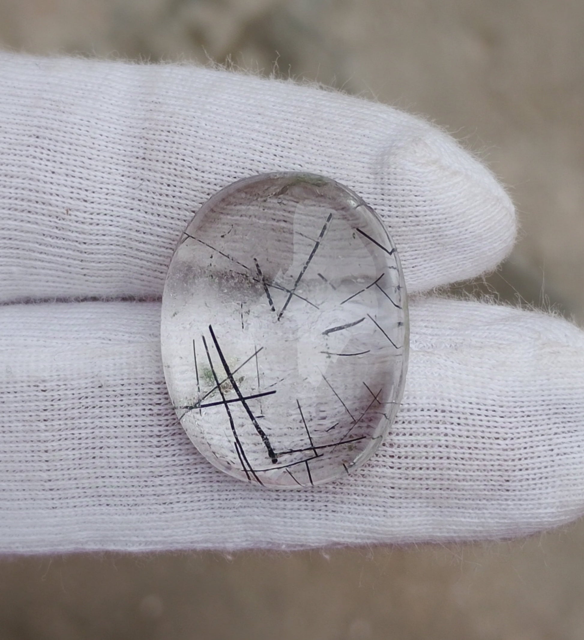 22.2ct Black Tourmalated Quartz -Cabochon Black Rutile Quartz - Rutilated Quartz