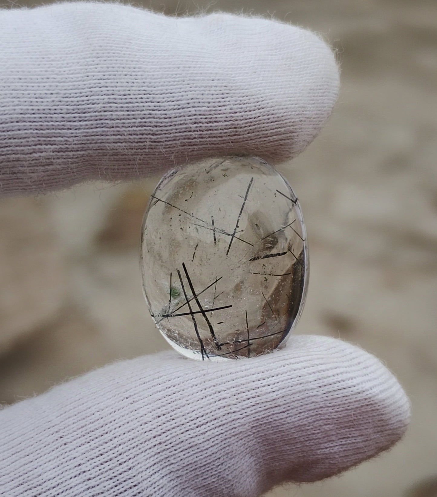 22.2ct Black Tourmalated Quartz -Cabochon Black Rutile Quartz - Rutilated Quartz