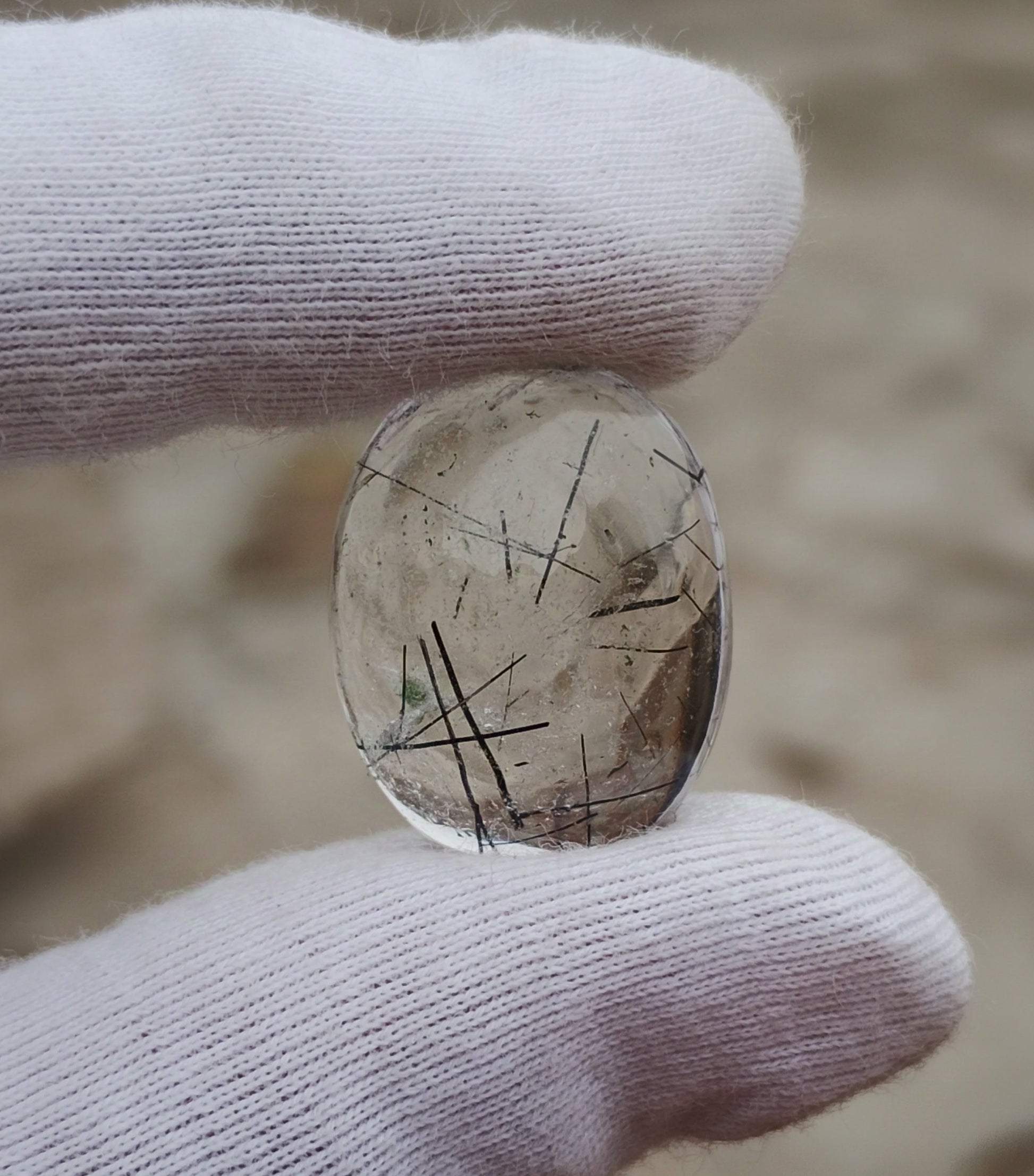 22.2ct Black Tourmalated Quartz -Cabochon Black Rutile Quartz - Rutilated Quartz