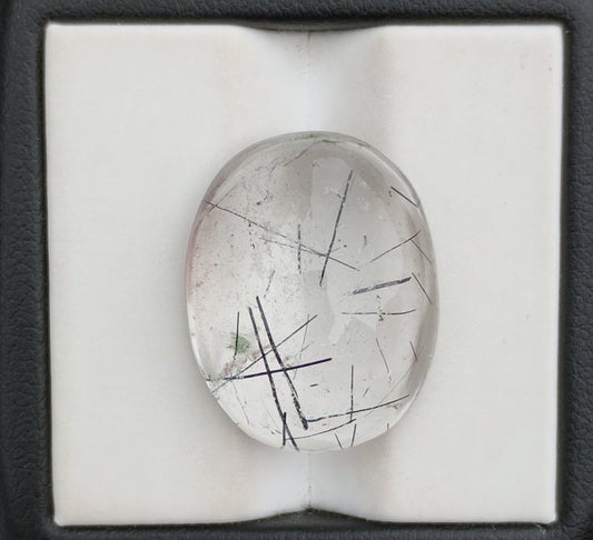 22.2ct Black Tourmalated Quartz -Cabochon Black Rutile Quartz - Rutilated Quartz