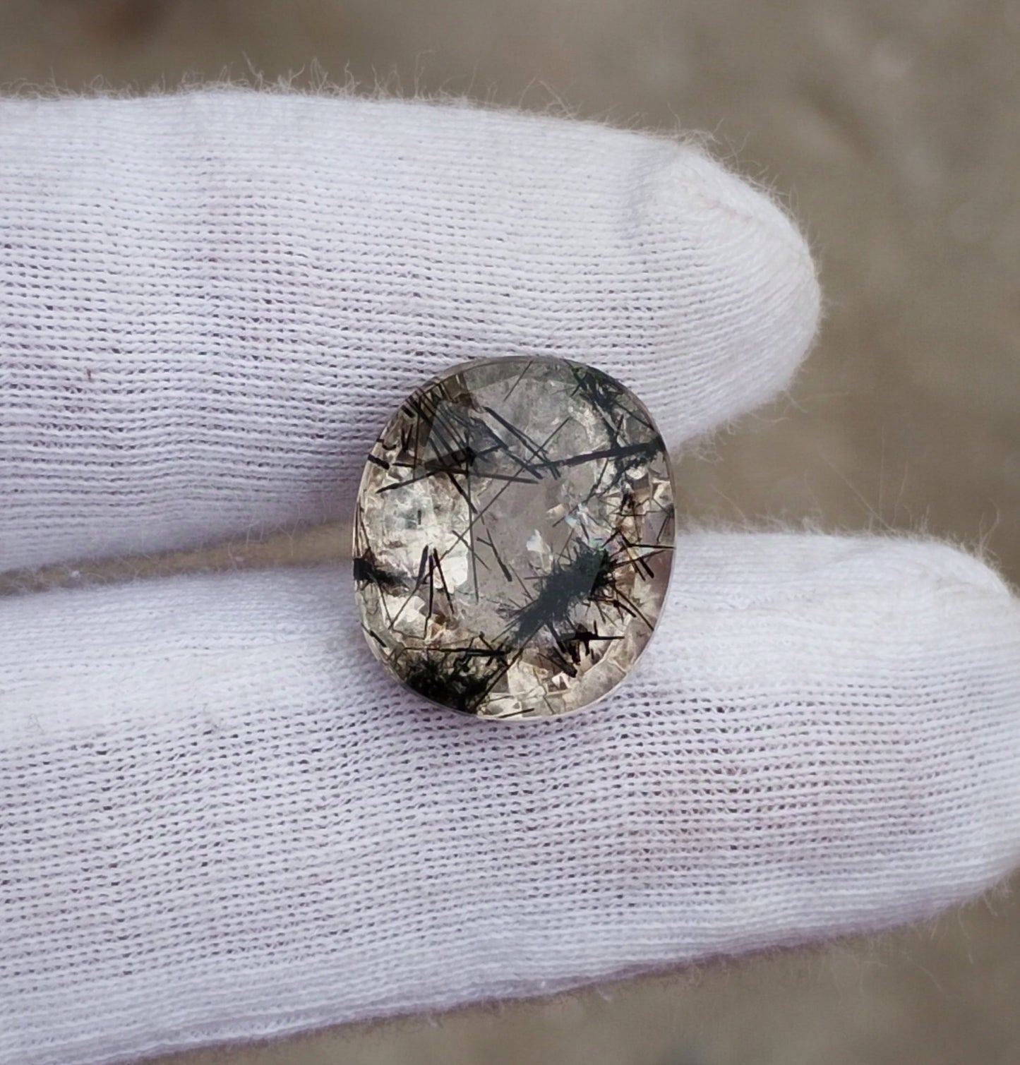 8.8ct Black Tourmalated Quartz -Cabochon Black Rutile Quartz - Rutilated Quartz