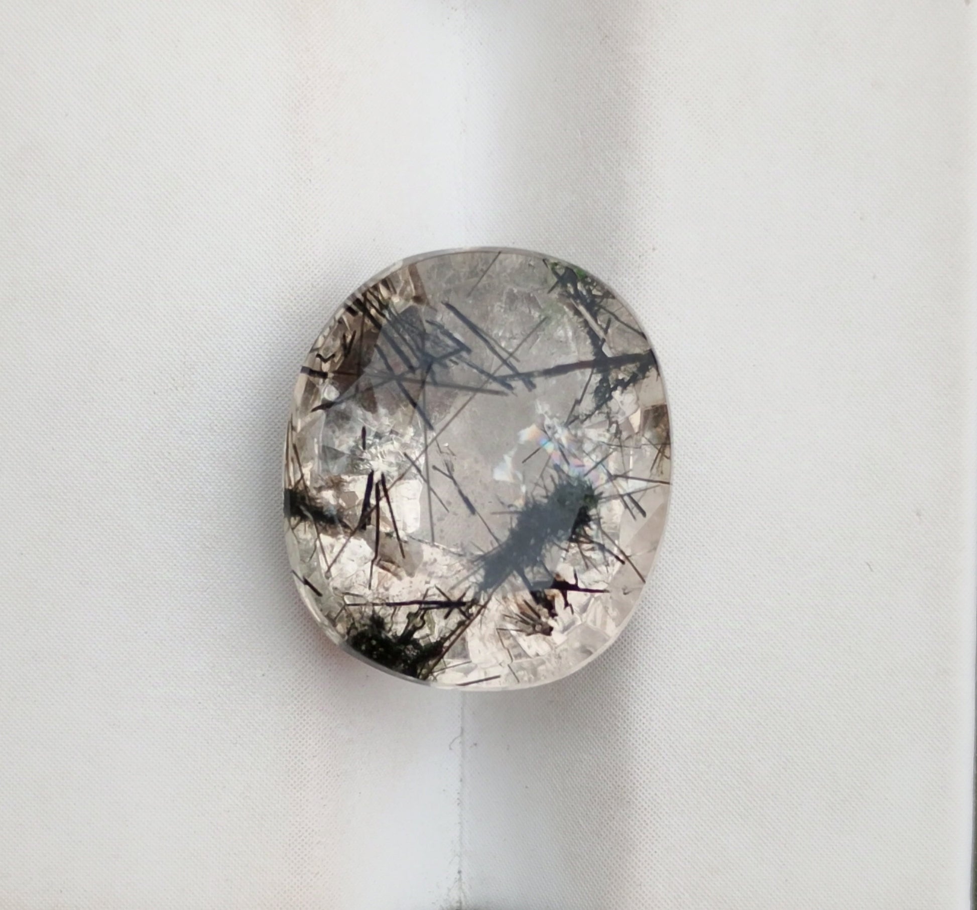 8.8ct Black Tourmalated Quartz -Cabochon Black Rutile Quartz - Rutilated Quartz