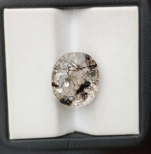 8.8ct Black Tourmalated Quartz -Cabochon Black Rutile Quartz - Rutilated Quartz