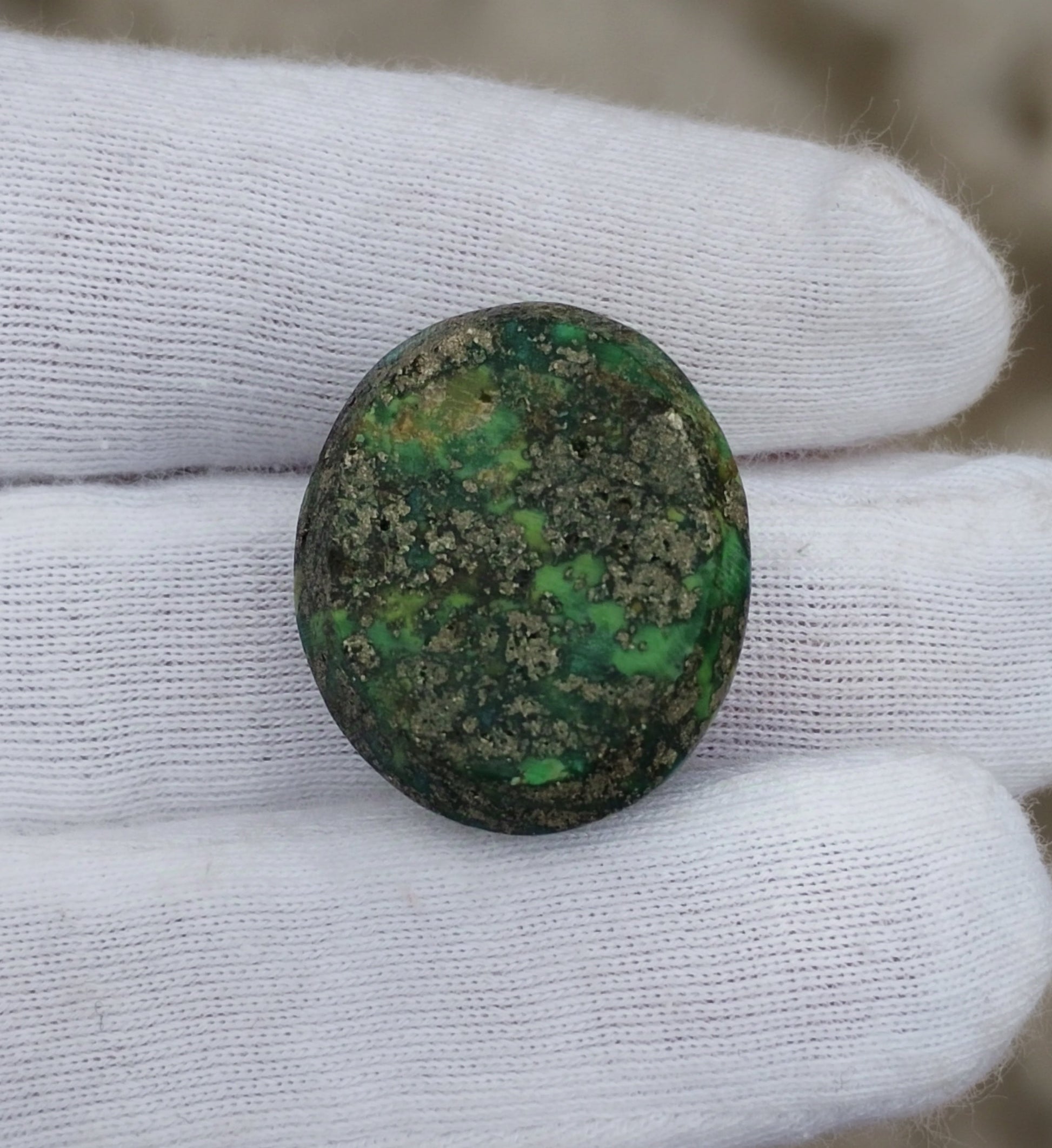 51.8ct Green Turquoise with Pyrite, Natural Feroza Stone Dimension 19x22x14mm