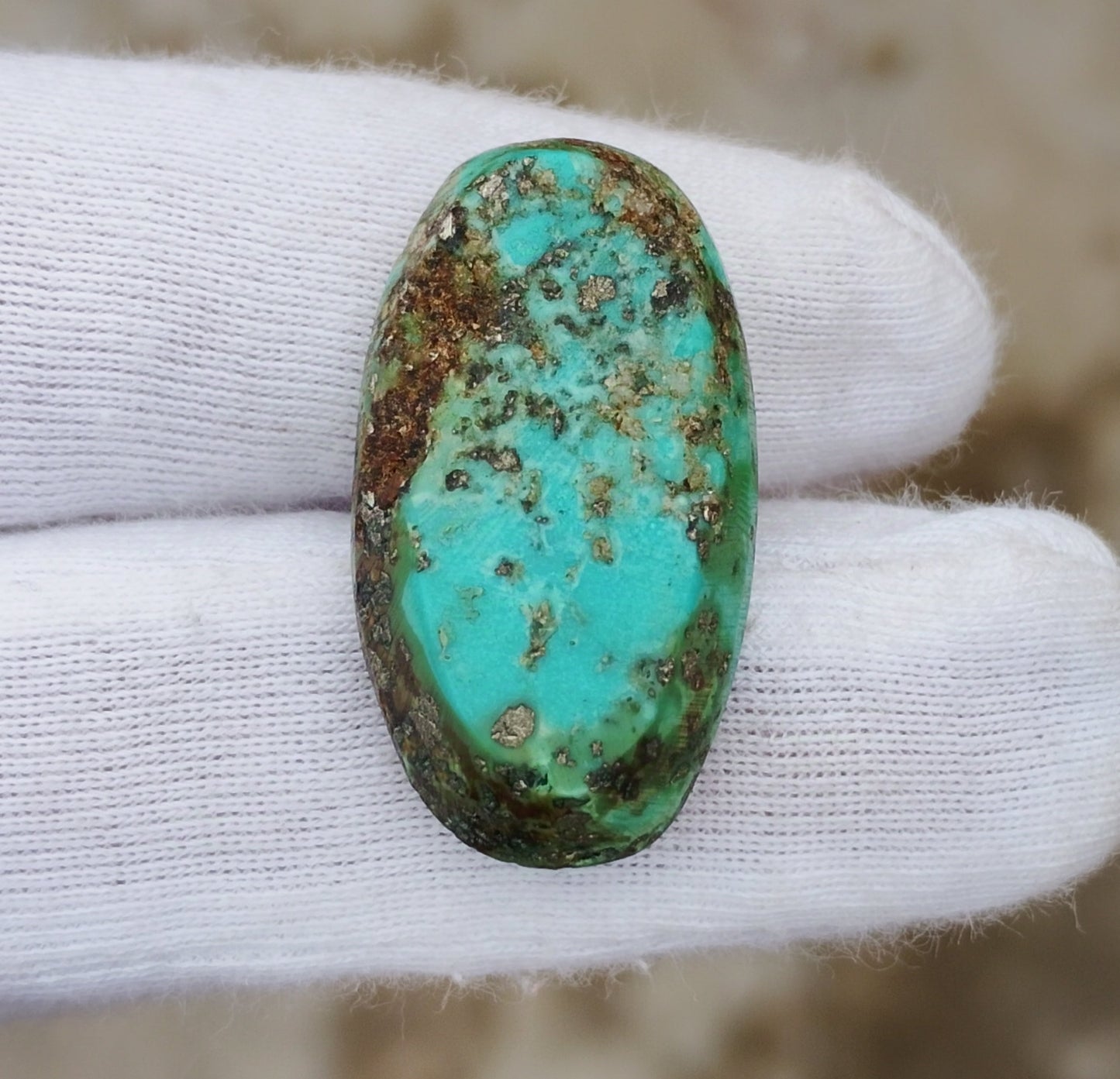 23.9ct Green Turquoise with Pyrite, Natural Feroza Stone Dimension 15x28x8mm