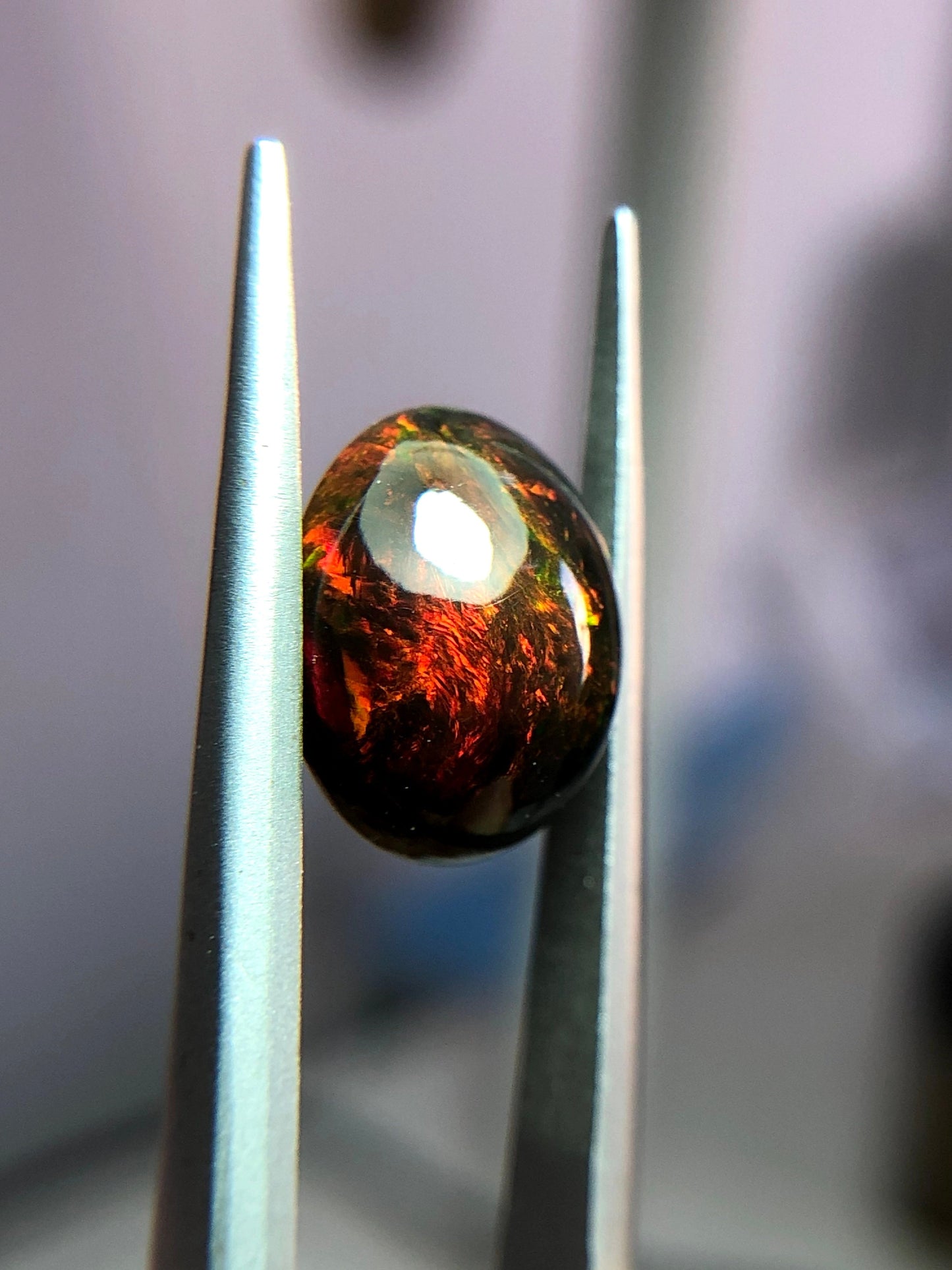 3.1ct Opal for Sale - Black Fire Opal - October Birthstone - 12.2x10.5mm