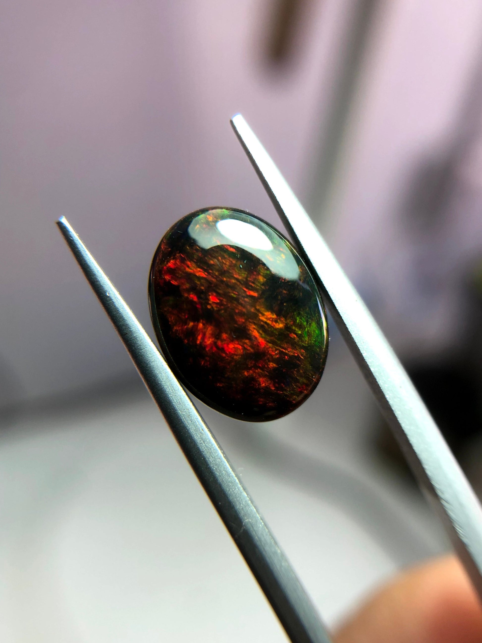 3.15ct Opal for Sale - Black Fire Opal - October Birthstone - 13.8x10.2mm