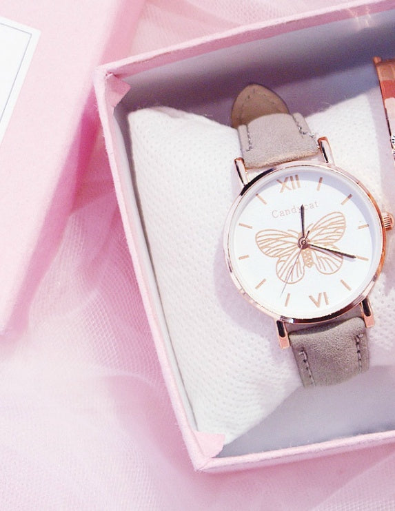 Ladies Fashion Trend Wild Butterfly Dial Belt Quartz Watch