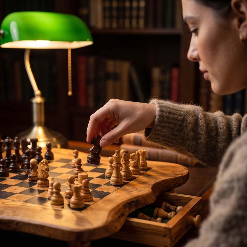 Handcrafted Olive Wood Chess Set with Drawer | Live Edge Red or Black Board