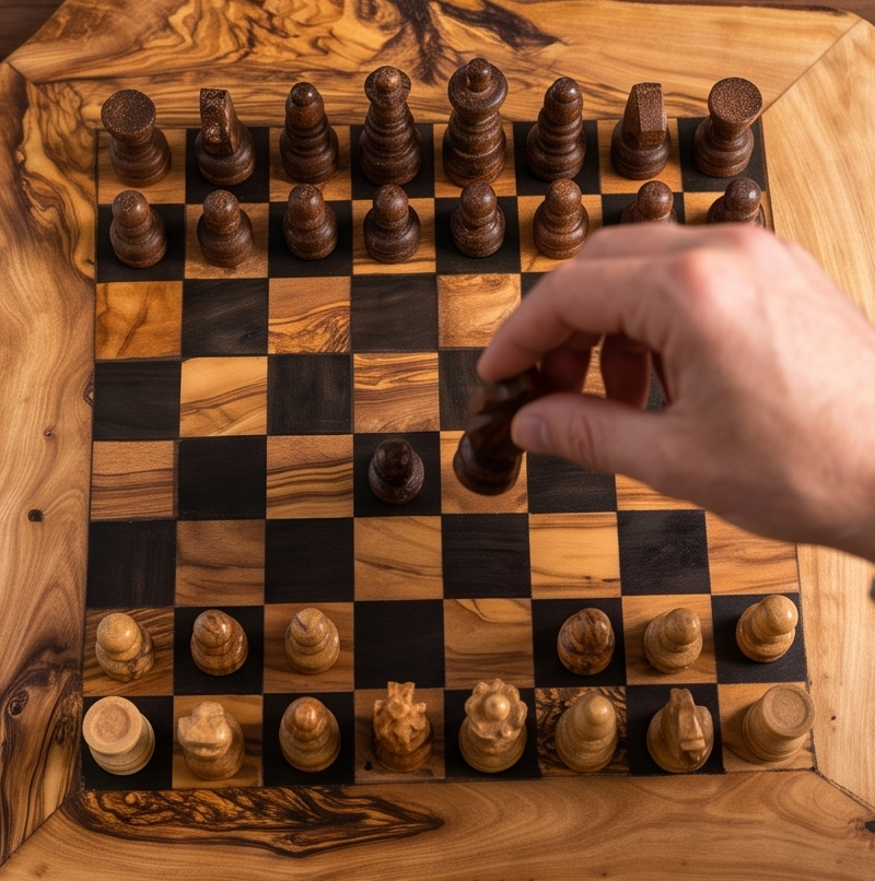 Handmade Olive Wood Chess Set with Storage Drawer - Luxury Wooden Board Game