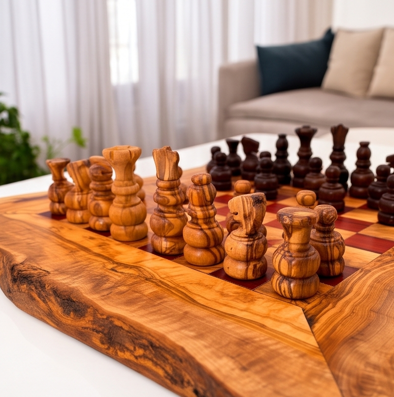 Handcrafted Olive Wood Chess Set – Premium Flat Wooden Chess Board (Multiple Sizes Available)